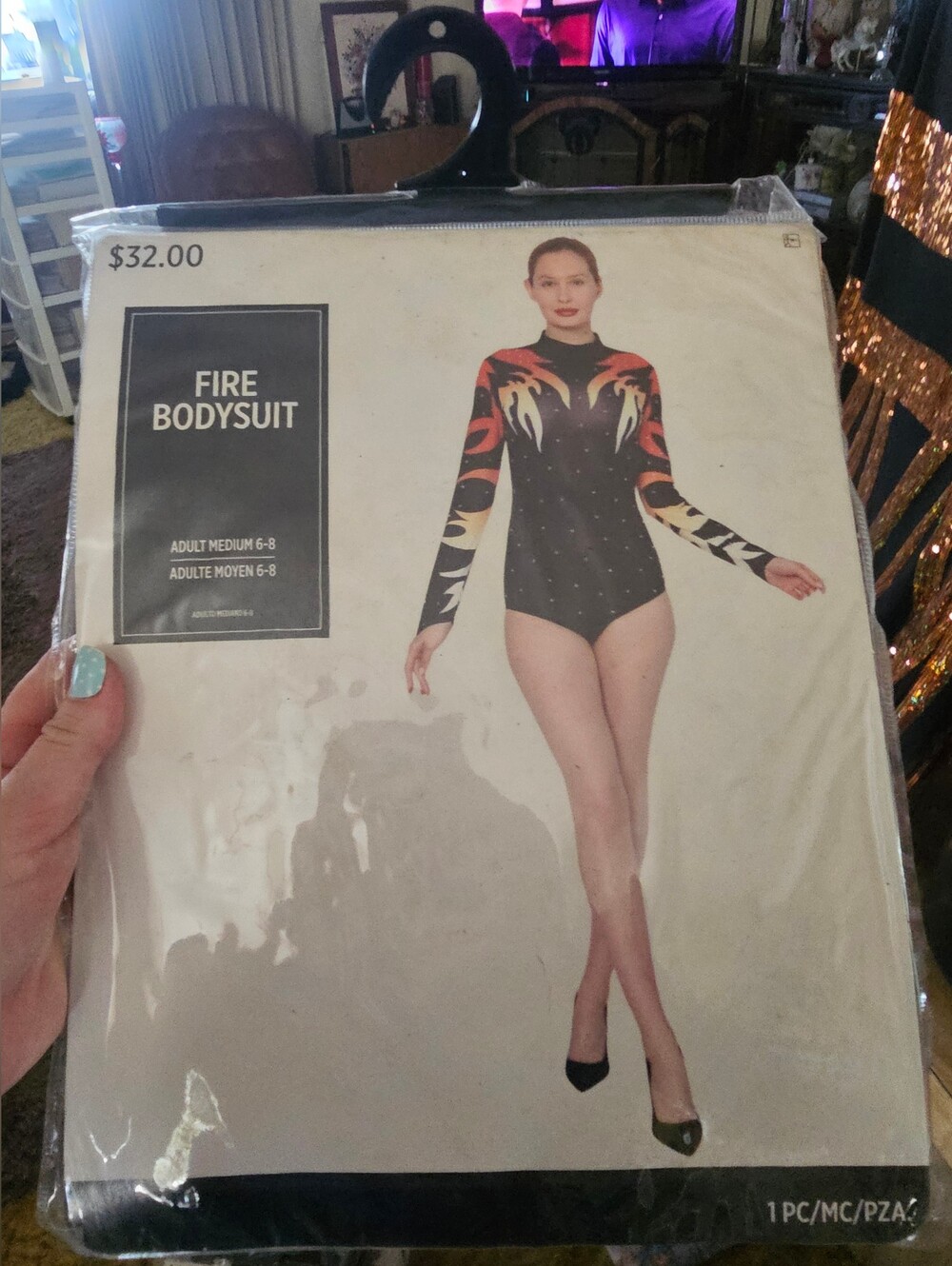 Halloween Costume Fire Pattern Long-Sleeve Bodysuit - Black and Red